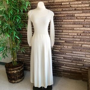 St. John Knits Vintage 60’s 70’s Open Weave High Neck Beige Maxi Dress